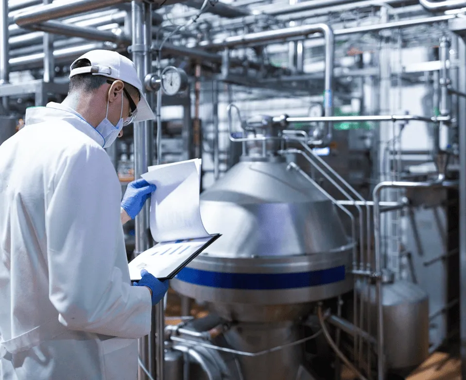 persona che controlla delle macchine per fare il formaggio